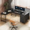 Bureau de jeu en L 62,8 "avec prises de courant, bureau d'ordinateur avec tiroirs