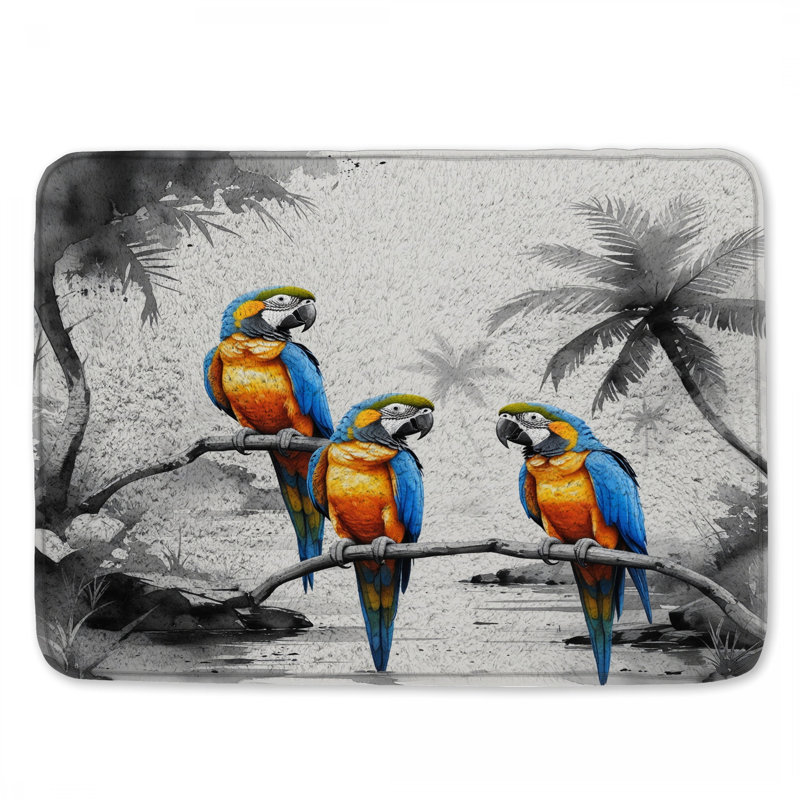 Tapis de bain bleu, bleu, perroquets, L 34 po x L 21 po