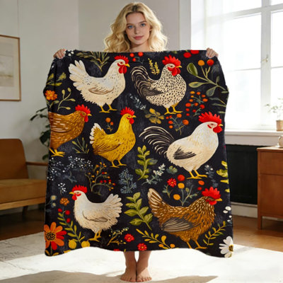 Woodland Animal Throw Blanket for Living Room Watercolor Forest Chicken Blankets Print Wildlife Flannel Bedding King Soft for Couch Cottagecore Farmhouse Plush Throws Nature Gifts, 30 x 40 in
