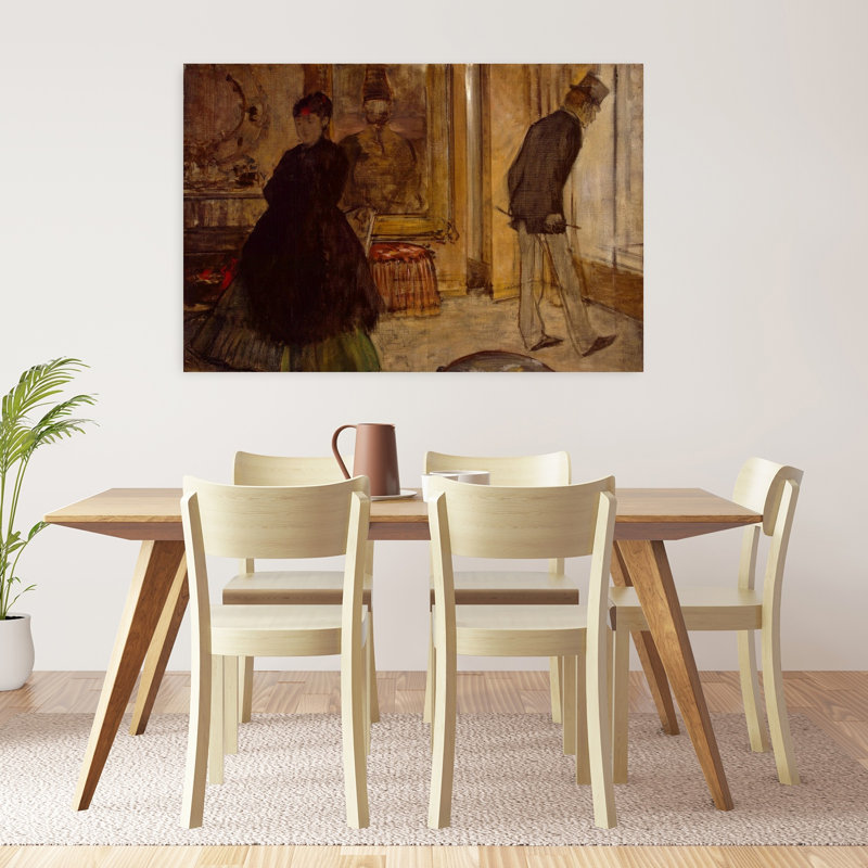 Intérieur avec deux personnages, estampe d'art mural contemporain abstrait impressionniste de 1869, H 32 po x l 48 po
