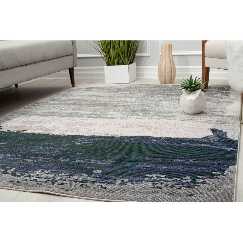 Tapis argenté contemporain Claudeen, Rectangle 8 pi x 10 pi