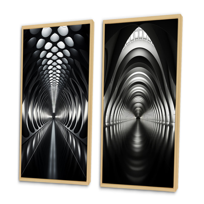 «Gray Tunnel Futuristic Elegance Sleek», 2 pièces, Encadrement brun, H 32 po x l 32 po