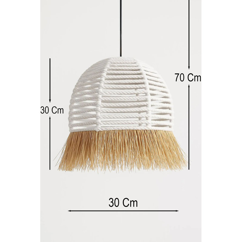 Lustre réglable avec structure en métal, capuchon blanc Rafia, 11,8 po x 11,8 po x 11,8 po | Hauteur réglable de 11,8 à 27,6 pouces | 1 x douille E27 (40 W maximum), parfaite pour l'éclairage de la salle à manger et du vestibule