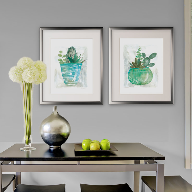« summer cactus », ensemble de 2 reproductions encadrées, Cadre argenté