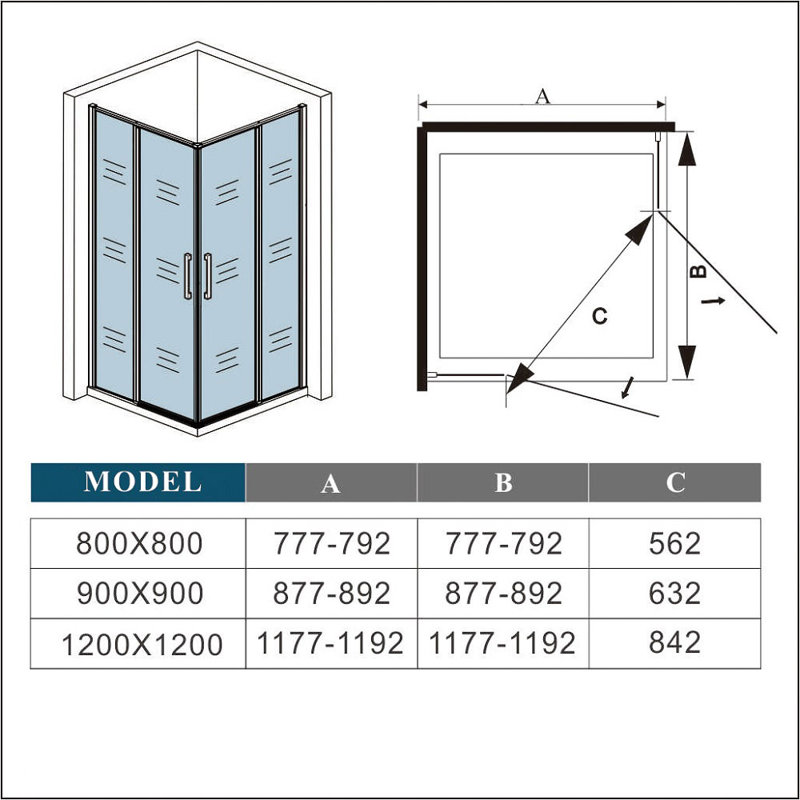 800X800x1850mm Matt Black Frame Pivot Corner Entry Shower Enclosure With 800X800mm Shower Tray Waste