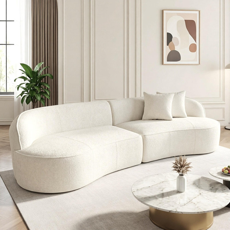 Causeuse moderne incurvée 78 po - Canapé rembourré en lin beige, canapé incurvé pour salon, appartement, petit espace