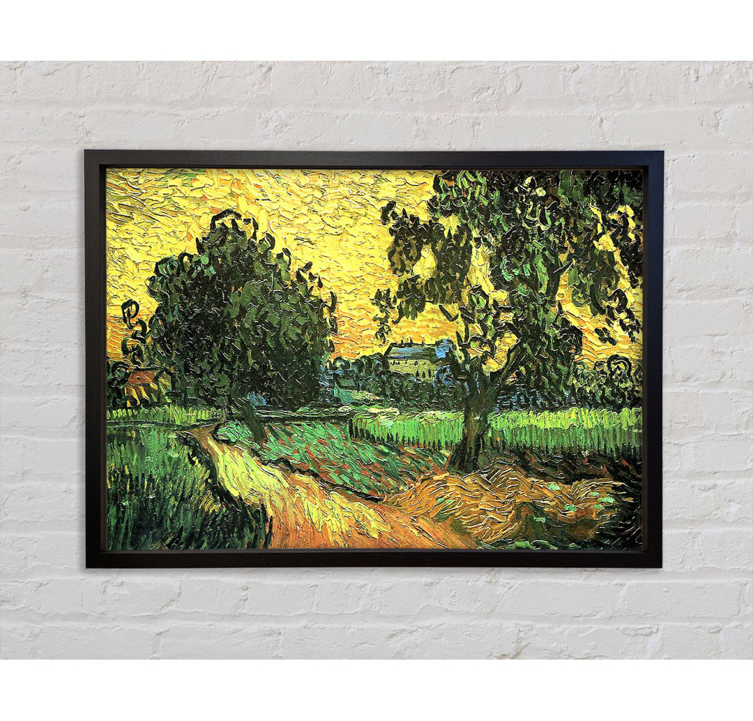 Landschaft mit Schloss Auvers bei Sonnenuntergang von Vincent Van Gogh - Einzelbildrahmen Kunstdrucke auf Leinwand