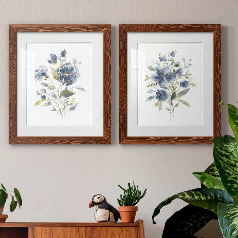 Linen Botanical I - ensemble de 2 reproductions, Blanc, Papier encadré érable, H 20 po x l 17 po x P 1 po