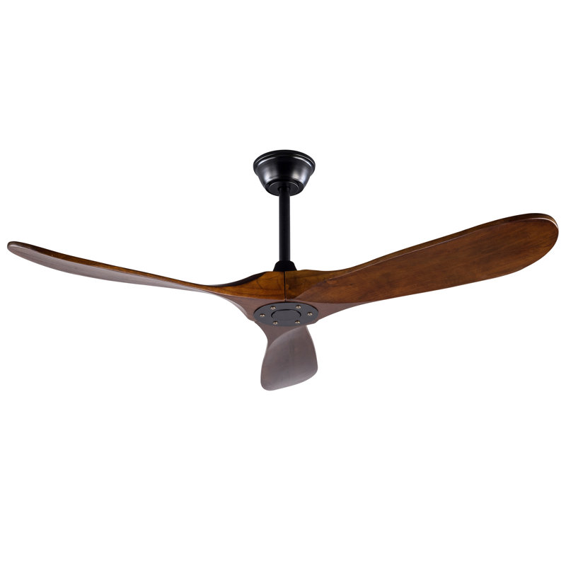 Ventilateur de plafond en bois massif de 52 pouces à 3 pales (sans lumière), 6 réglages de vitesse, réversible, minuterie, fonction mémoire, onduleur DC, télécommande, ventilateur de plafond de style rétro pour les chambres et les salles à manger