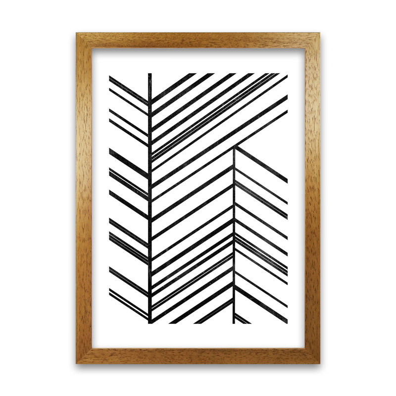 Black White Rough Line - Print, 30cm H x 21cm W x 3cm D, Oak Frame