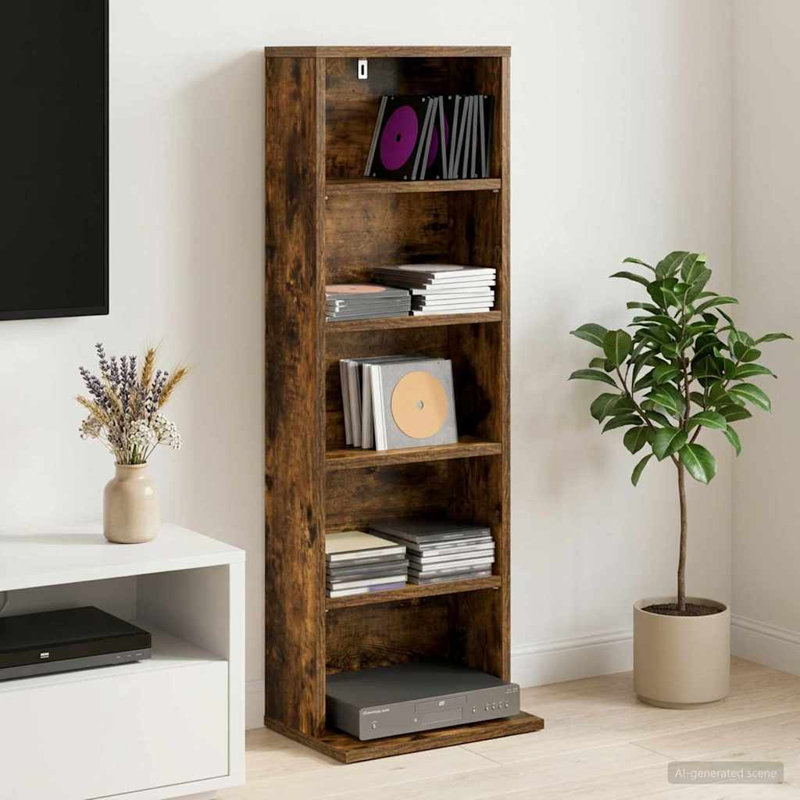 97.5 cm H Media Shelves, Smoked Oak