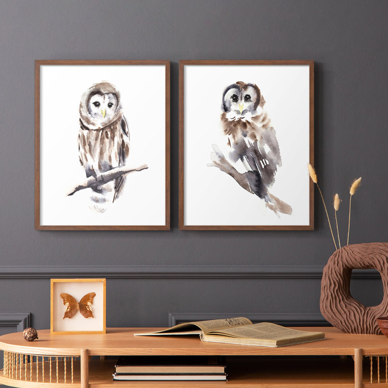 Impression encadrée Barred Owl Impressions I-Premium - prête à être accrochée - aucun clou requis - aucun clou requis, Noyer