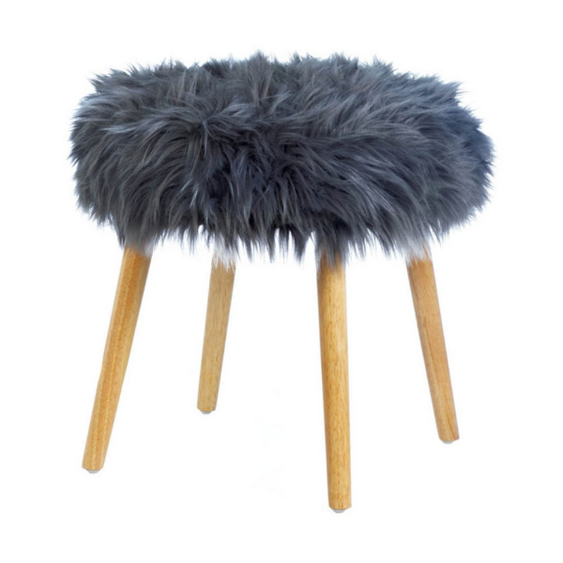 Mercer41 Floreda Faux Fur Stool with Wood Legs Wayfair
