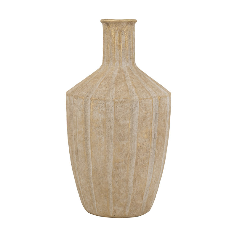 9X9x17" Terracotta Accent Vase With Earthy Gold Ridged Design