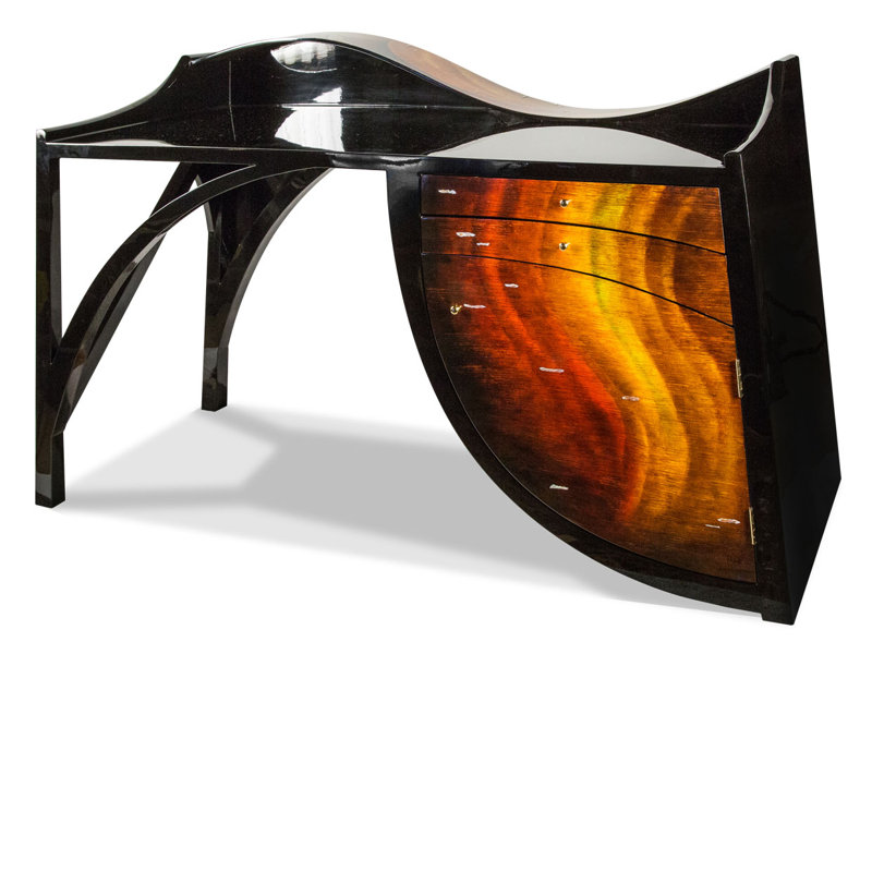 Black and Red Solid Wood Writing Desk with Drawer