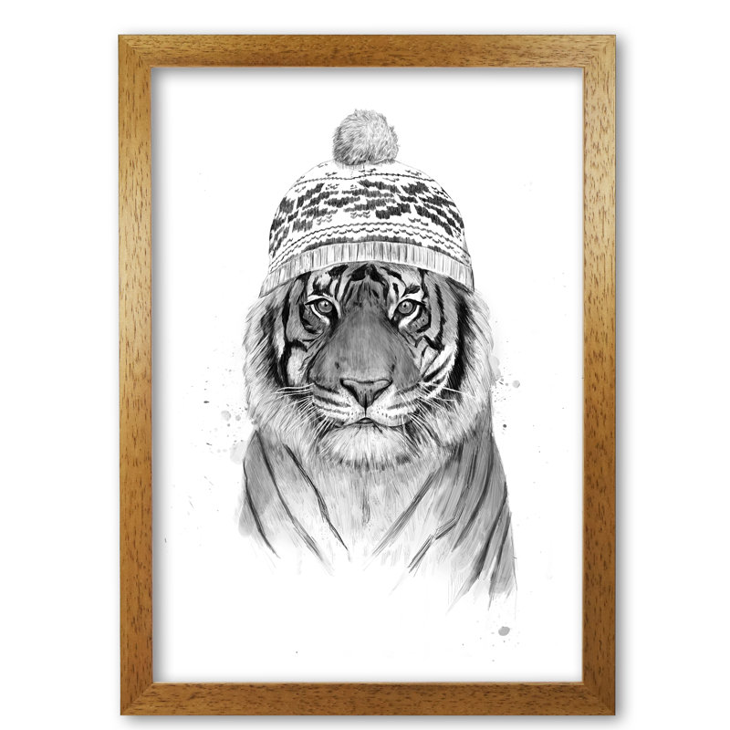 Siberian Tiger by Mercedes Lopes Charro - Single Picture Frame Rectangle Print, 84 cm H x 59.4 cm W x 5 cm D, Honey Oak