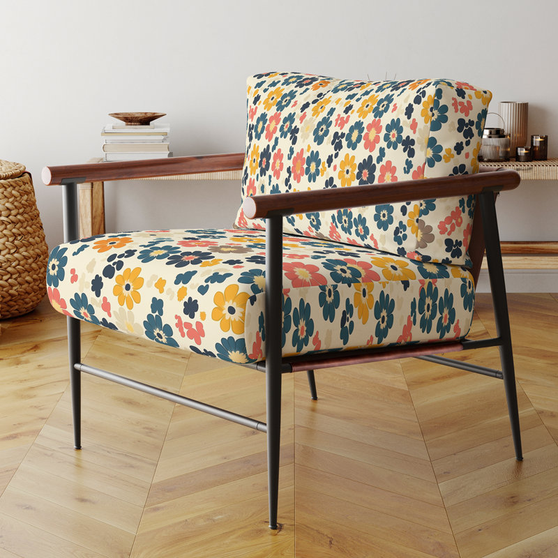 Chaise rembourrée Patchwork, Bras ronds bruns