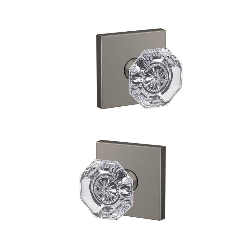 Alexandria Non-Turning Glass Knob with Collins Trim, Satin Nickel