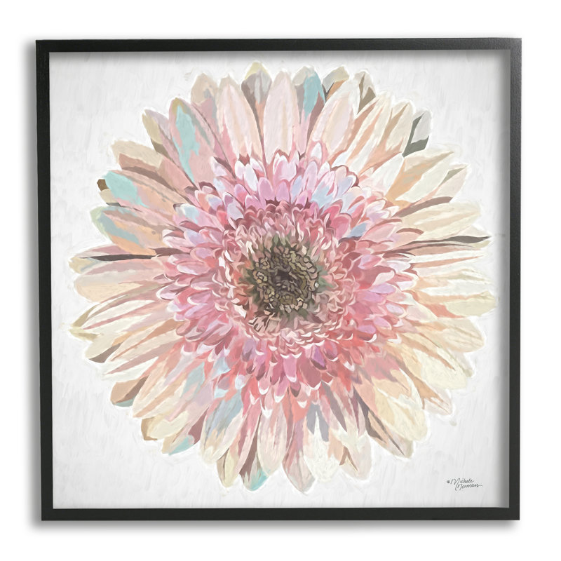 " Round Daisy Petal Design " by Michele Norman Painting Print, Midnight Black Framed Giclee, 24" H x 24" W x 1.5" D