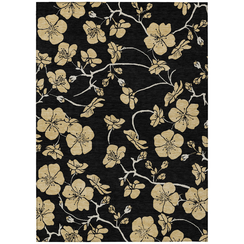 Inoa Black Washable Indoor-Outdoor Rug - , 9' x 12'