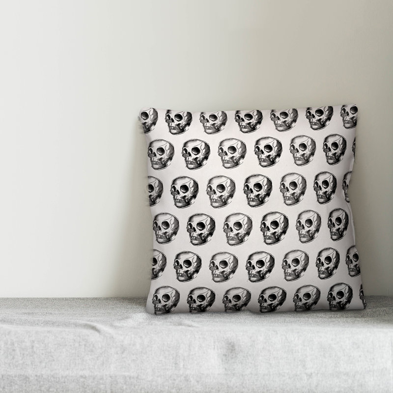Skull Sketch Pattern Throw Pillow, Outdoor