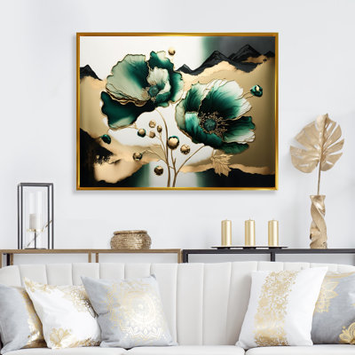Gold And Green Poppy Floral Euphoria I - Poppies Wall Art