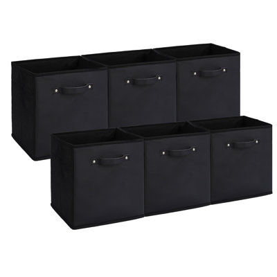Collapsible Fabric Storage Cubes 6-Pack – 11 Inch Collapsible Open Bins with Faux Leather Handles – Organizer Boxes for Shelves & Closets – Durable Storage for Clothes & Toys