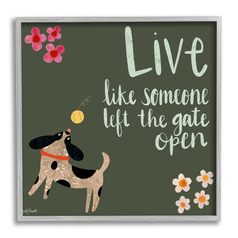 Motivation, humour de chien, citation florale encadrée, art mural texturé par Katie Doucette_aq-615