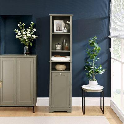 64” Bathroom Storage Cabinet With Laundry Basket