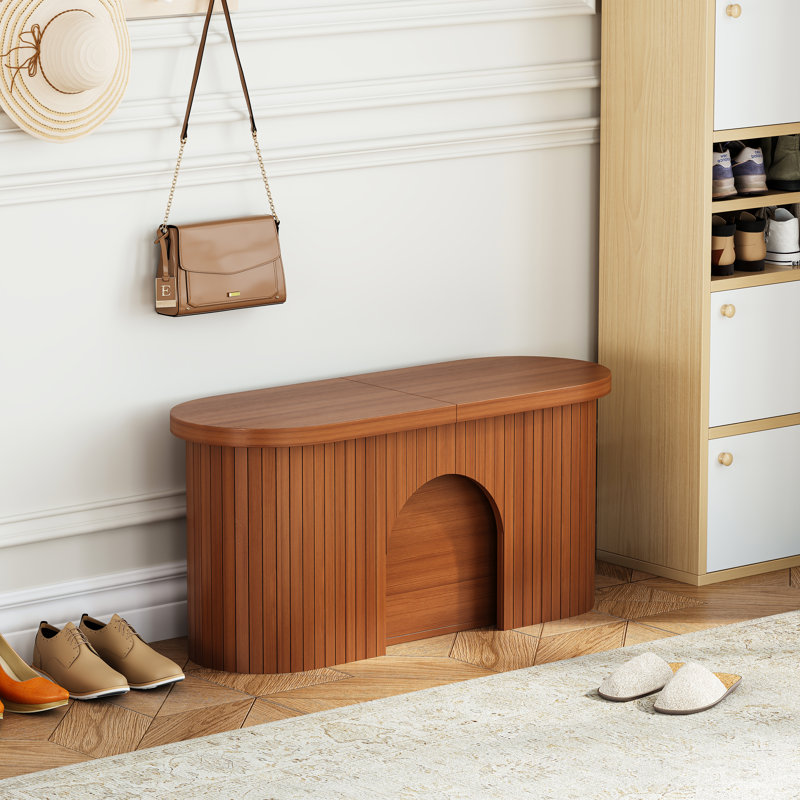 39" To 102" Modern Expandable Entryway & Dining Bench With Internal Leaf Storage, Oval  Design With Fluted Pedestal And Smooth-glide Rails