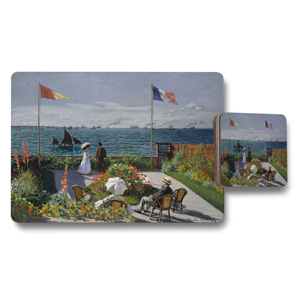 Seaside Garden Terrace Placemat Coaster Set With Ocean View