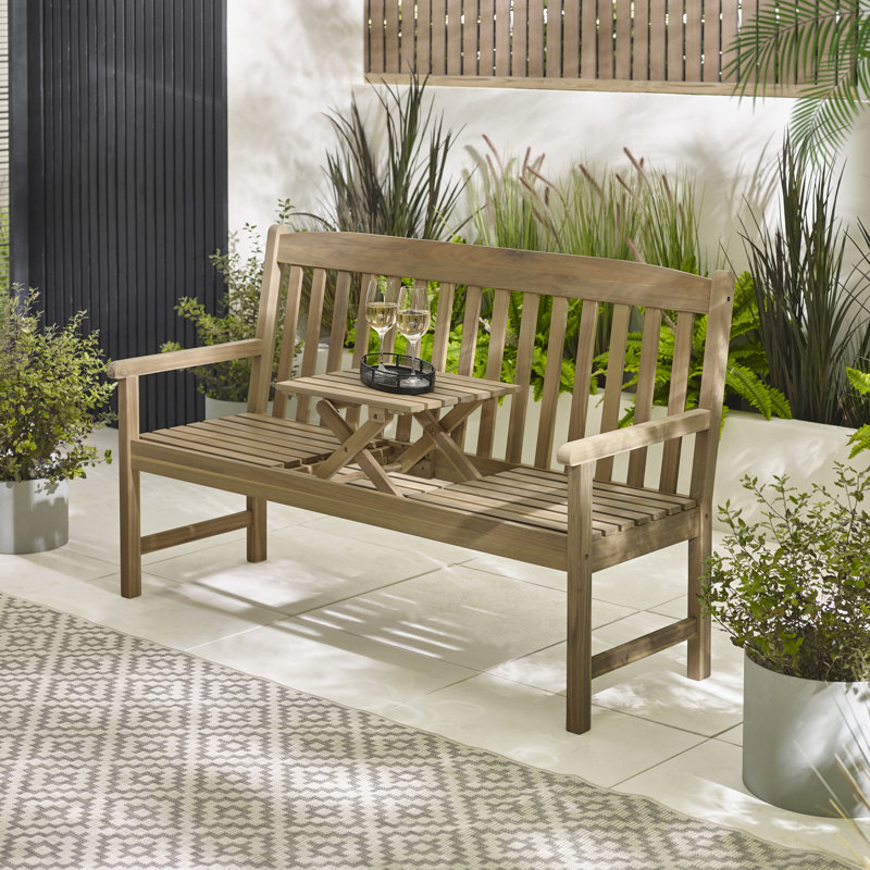 Banc à 2 places avec table encastrée Lock Garden - Bois massif pour patio rustique moderne