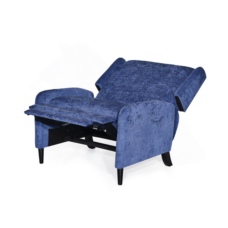 Oversized Textured Fabric Pushback Recliner, Navy Blue and Dark Brown
