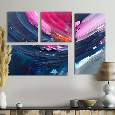 Art texturé bleu et rose - art mural moderne bleu 4 pièces