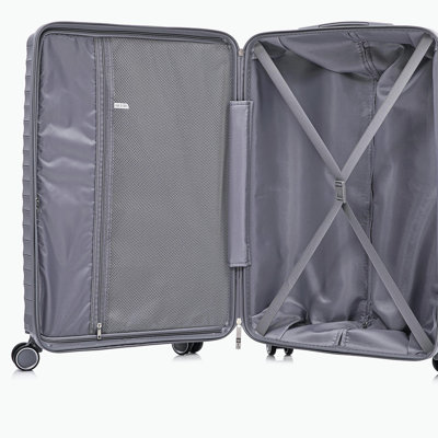 14"/20"/24"/28"  4 pcs/set in PP Spinner Wheel Luggage, Carry on Suitcase, Iron Pull Rod, Combination Password Lock, 14" Cosmetic Case (Light Gray)