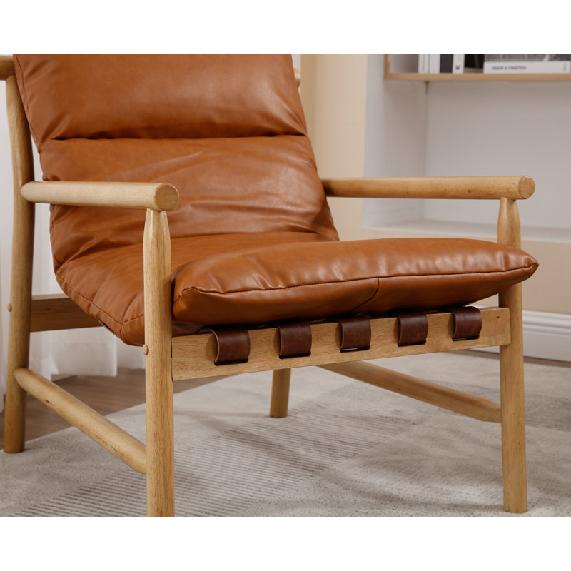Upholstered Armchair, Brown, Natural Wood
