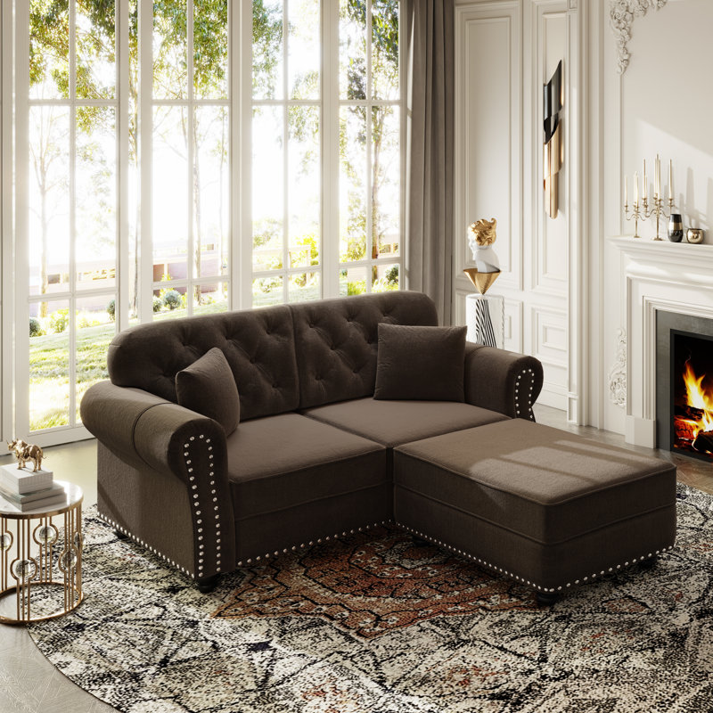 Canapé Velzavian Mid-Century, 0 Ottoman+ 2 Seat, Brown
