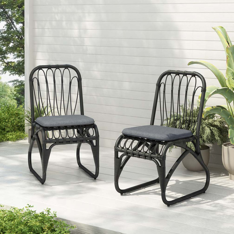 Outdoor PE Wicker Dining Chairs with Washable Cushion, Gray, Black