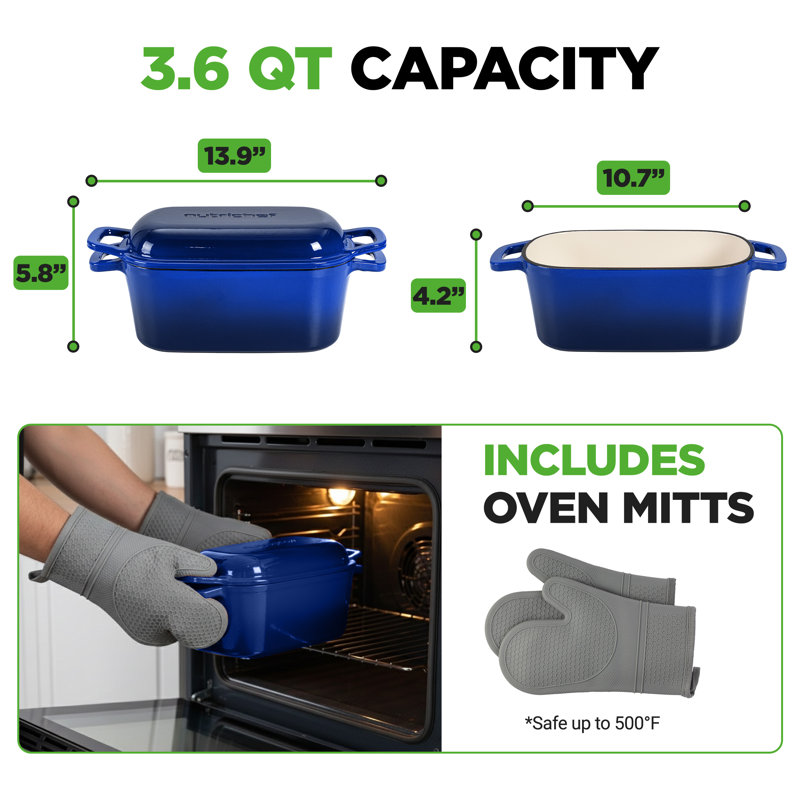 Moule à pain en fonte émaillé Nuthausf, Bleu, 5,83 po H x 13,98 po L x 6,57 po P