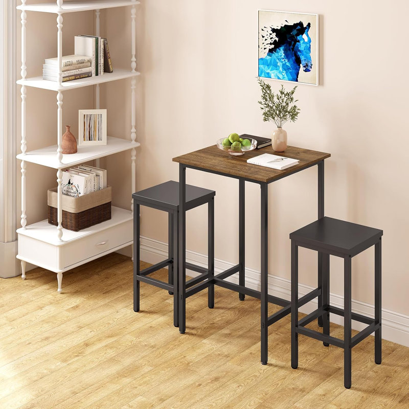 Neverson Metal Base Dining Table, Black, Dark Brown Wood