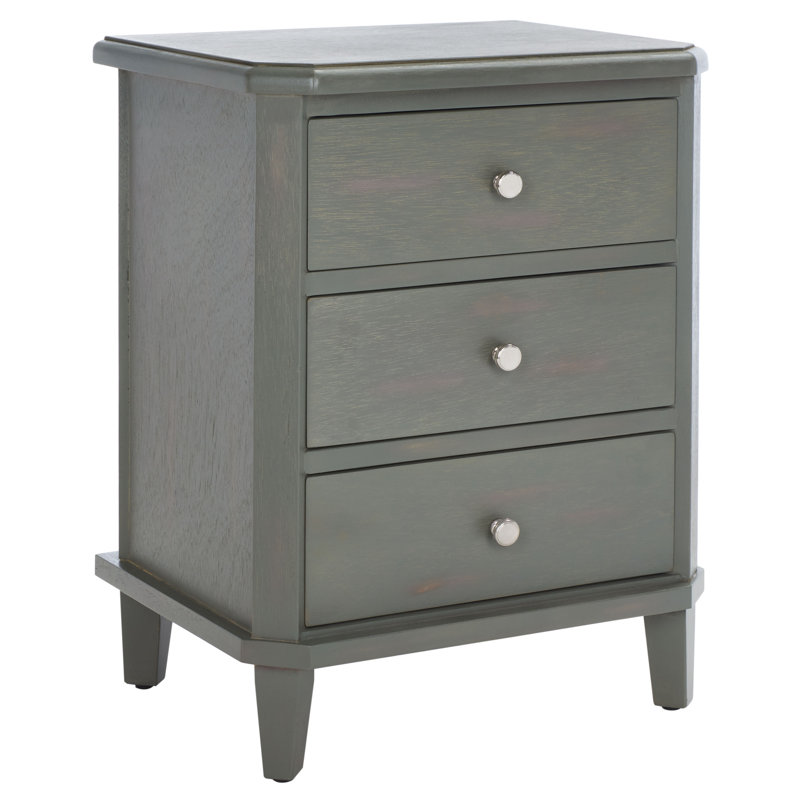 Table de bout en bois massif à 3 tiroirs Applonia, Gris français