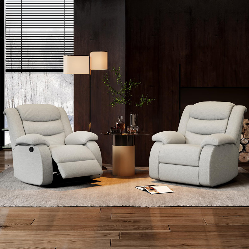 37'' Wide Manual Recliner Chair, Modern Fabric Reclining Sofa Chair With Armrest And Back, Roseto Grey Faux Leather