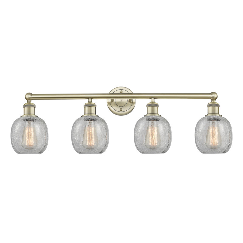 Éclairage pour meuble-lavabo 4 lumières Carlucci, Transparent craquelé, Laiton antique