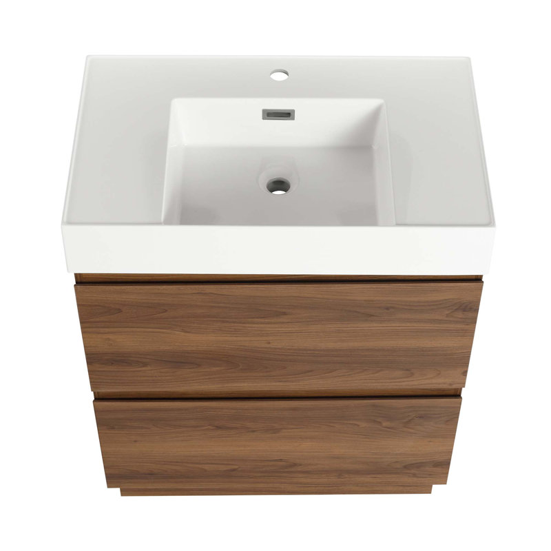 Meuble-lavabo moderne avec lavabo simple encastré et 2 tiroirs