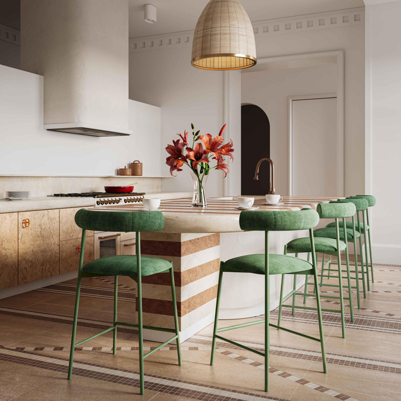 Geraldina Velvet Bar & Counter Stool, Counter Stool (25.4” Seat Height), Forest Green