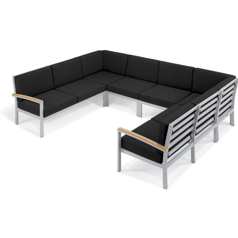 Ensemble de conversation modulaire 6 pièces Travira, Bois de teck naturel, Gris