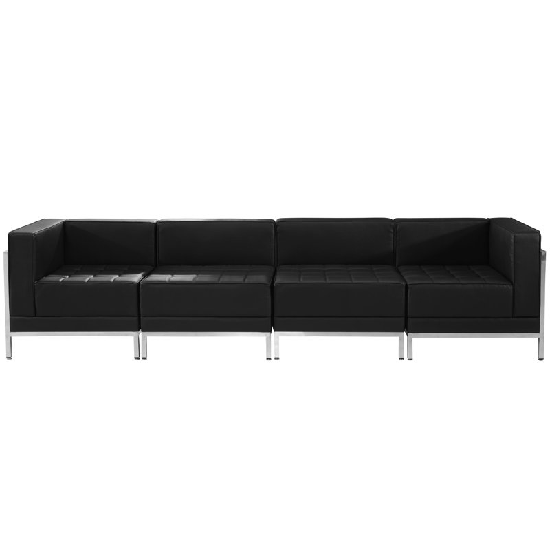 Ensemble de salon modulaire 4 pièces avec dossier et siège tendus Hercules LeatherSoft, Noir