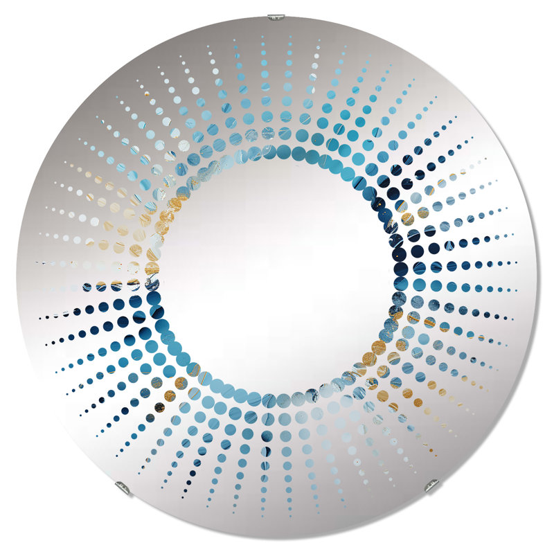 Starburst Decorative Mirror-MIR113292-Round, 31.4" H x 31.4" W, Alcohol Ink Gold And Blue Storm
