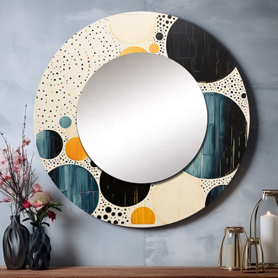 Jaune minimaliste du milieu du siècle, chef-d'œuvre minimaliste, miroir mural rond jaune