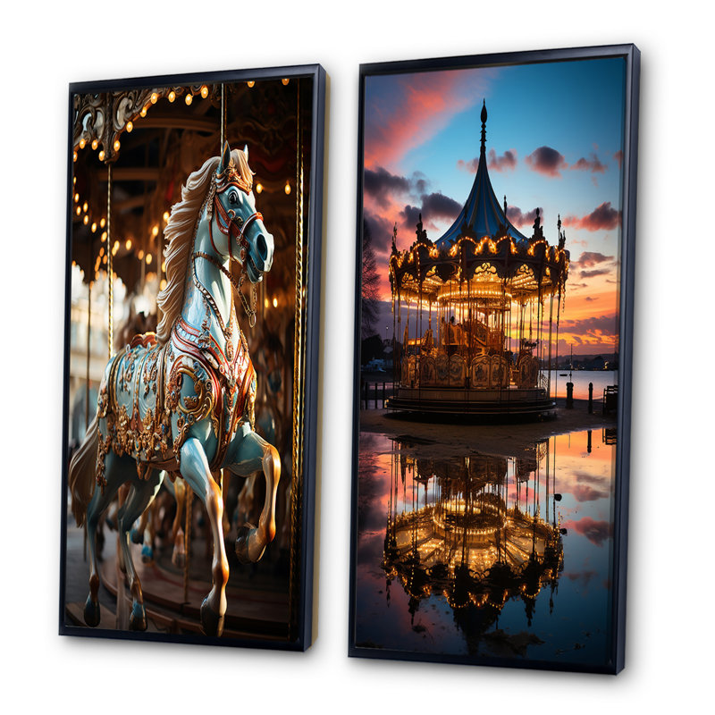«Carousel Carousel Bliss», 2 pièces sur toile, H 32 po x l 32 po, Cadre noir